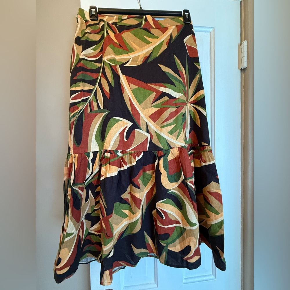 House of Harlow 1960 Tropical MIDI Linen Blend Skirt Size M